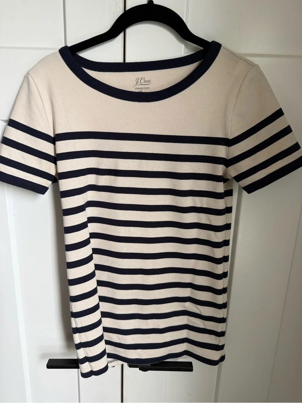 J. Crew Navy and Cream Striped Crew Tee size S. Like new.